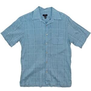 Van Heusen Men’s Blue Short Sleeve Button-Up Shirt M 15-15.5 Bamboo Blend Casual